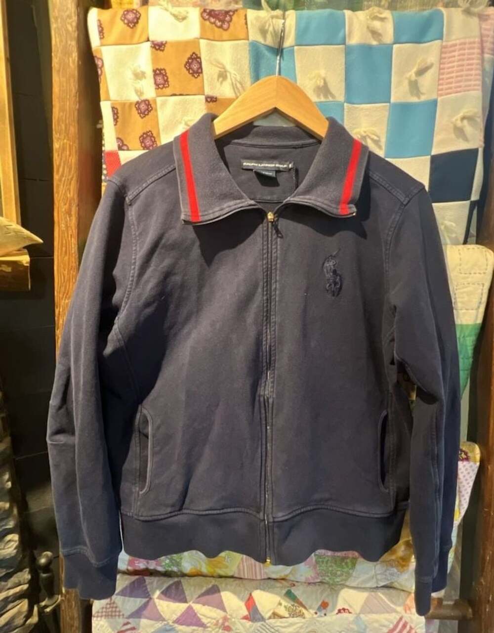 Ralph Lauren Golf Navy Blue Full Zip Track Jacket With Red Striped Collar Size X